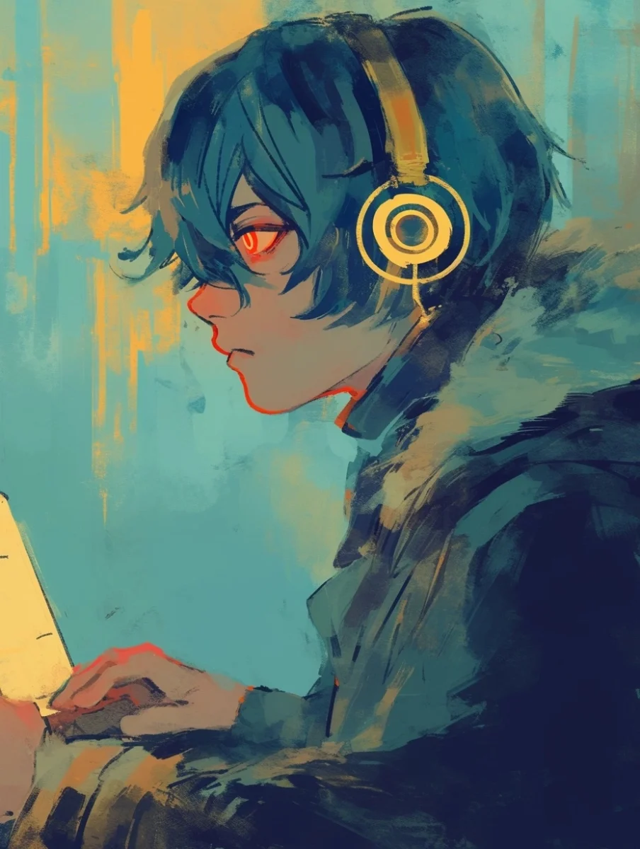 a hacker with blue hair