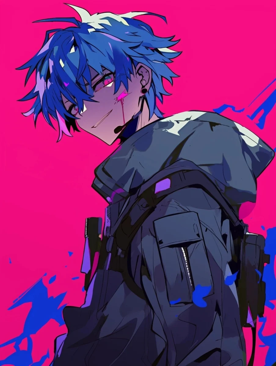 a hacker with blue hair